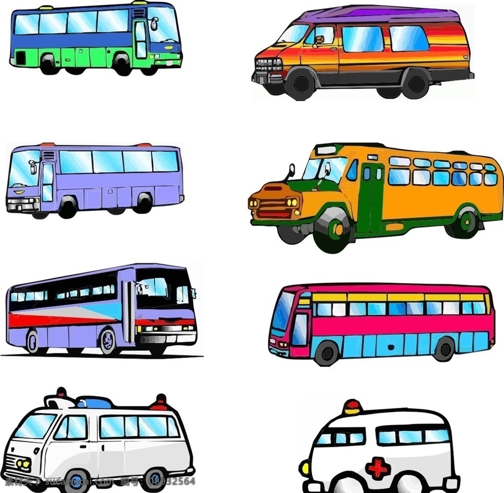 卡通客车 现代科技 设计素材 客车 救护车 卡通 简笔画 插画 动漫 儿童 画册 高清 学习卡 卡 交通工具