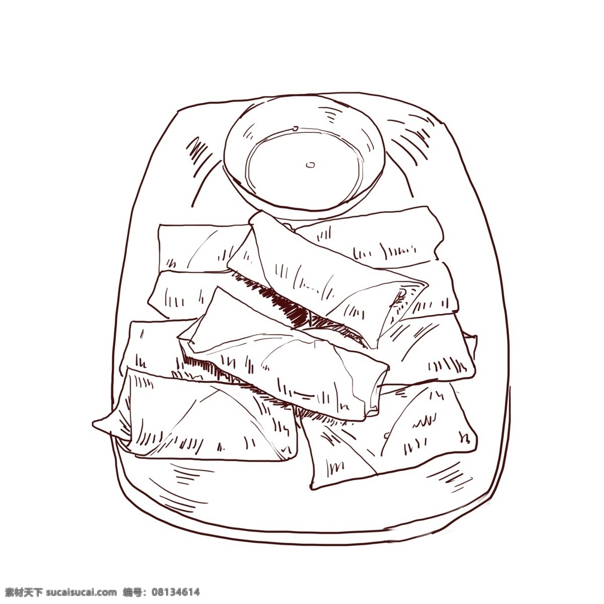 线描 食物 春卷 插画 美味的春卷 新年 食材 美食 美味 卡通插画 手绘美食插画 线描食物插画