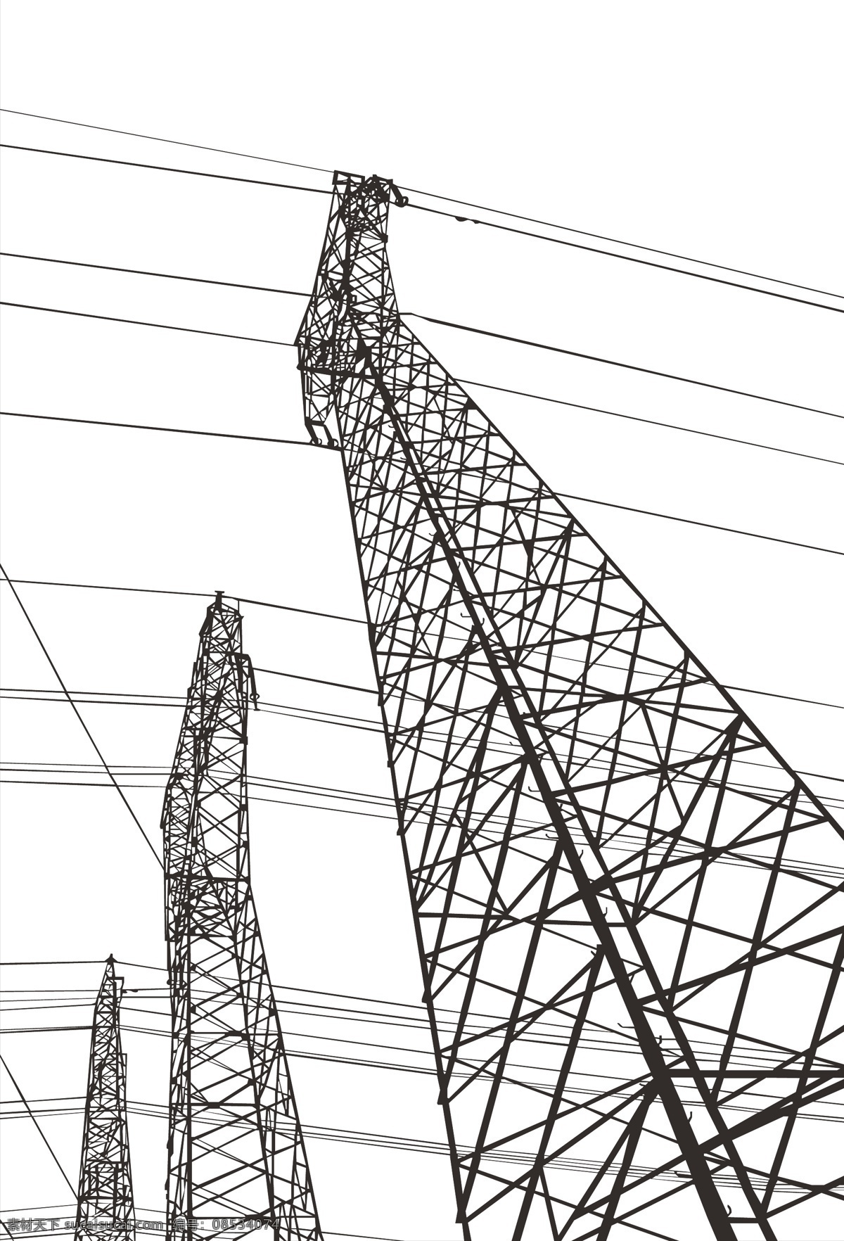 电塔 电线杆 电线 电力 电线塔 剪影 电塔剪影 3个电塔 电塔群 电线杆群 现代工业 现代科技 矢量