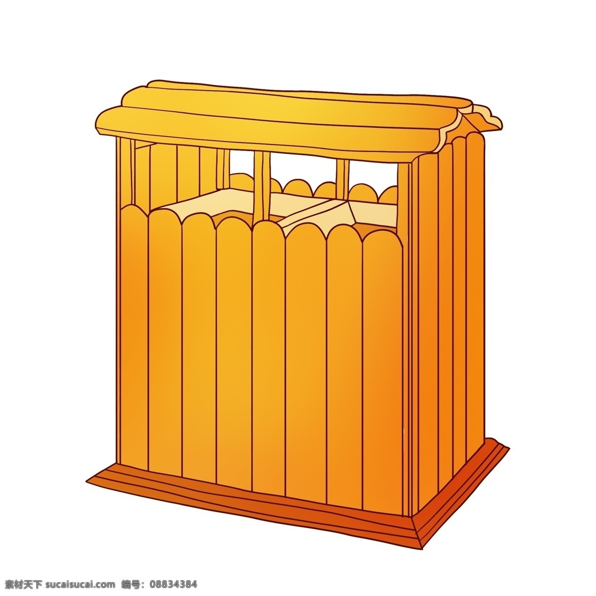 橘黄色 环保 垃圾桶 插画 收纳垃圾 橘黄色垃圾桶 手绘垃圾桶 木质垃圾桶 条纹垃圾桶