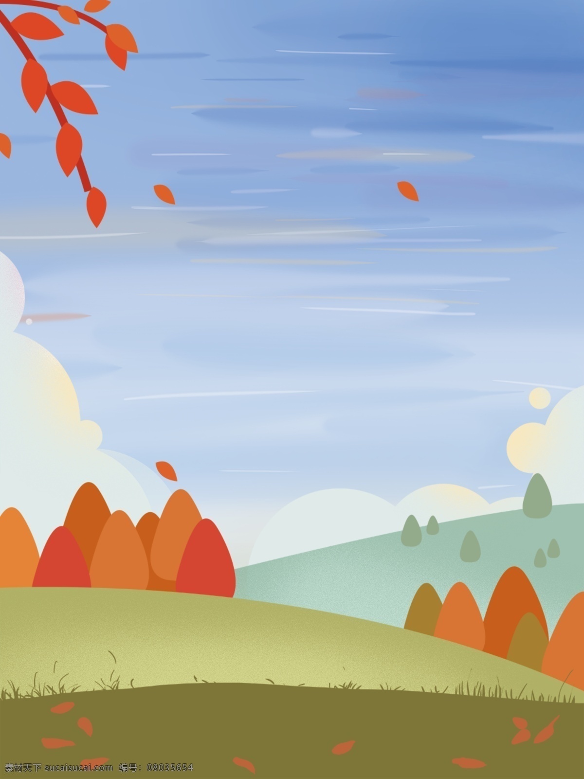 重阳 节日 大气 简约 景色 插画 背景 树林背景 树叶背景 绿色背景 治愈系背景 插画背景 植物背景 广告背景