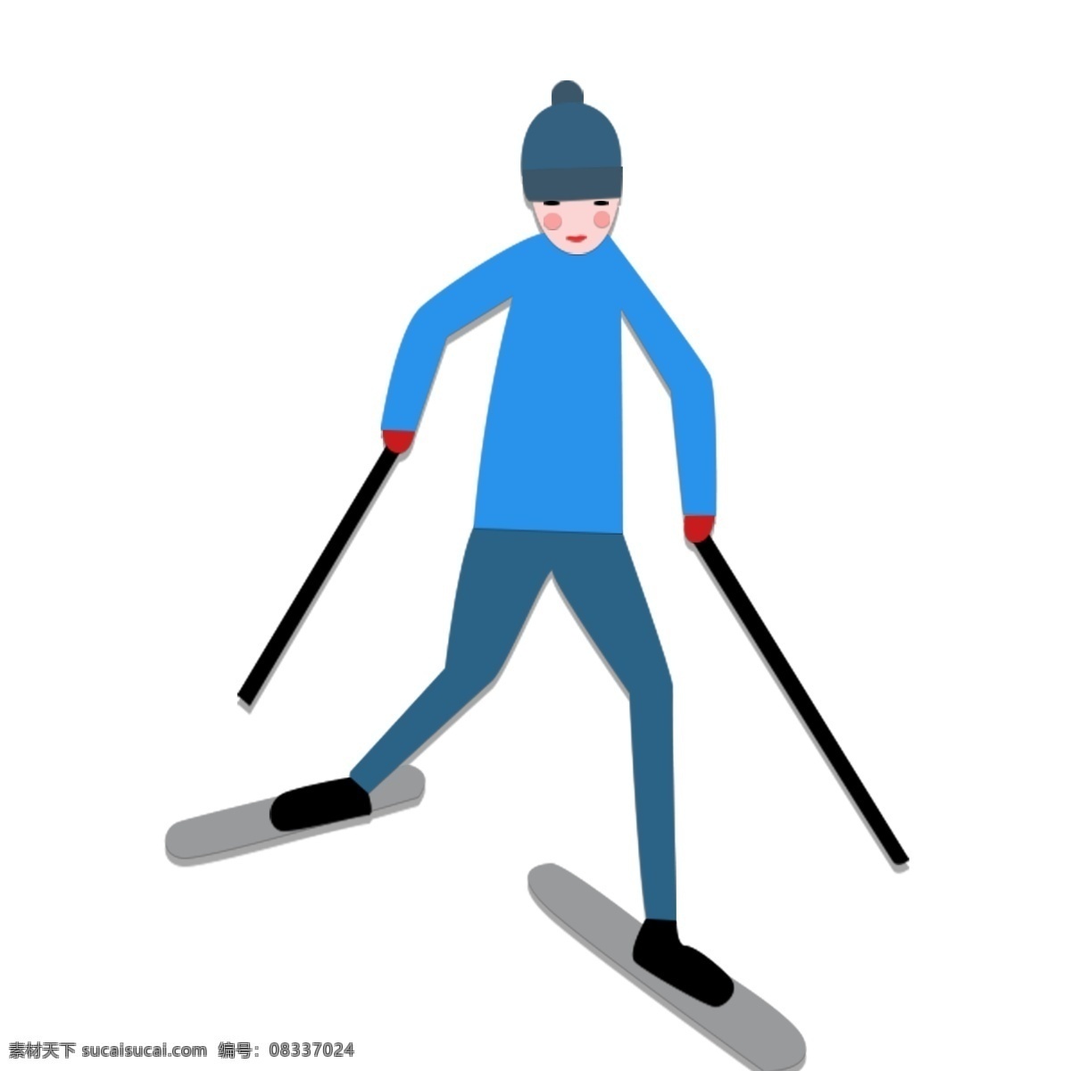 手绘 简约 穿着 蓝色 毛衣 男孩 滑雪 原创 元素 运动 卡通 原创元素 设计元素