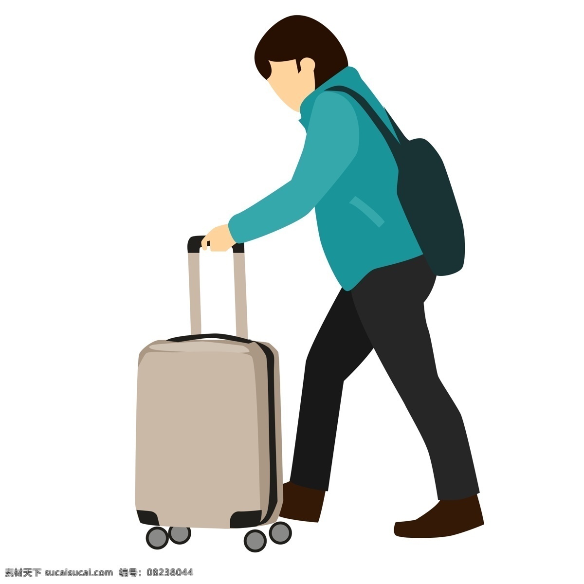 卡通 简约 拉 行李箱 旅行 大妈 人物 插画 回家 过年 行李 背包 中年妇女