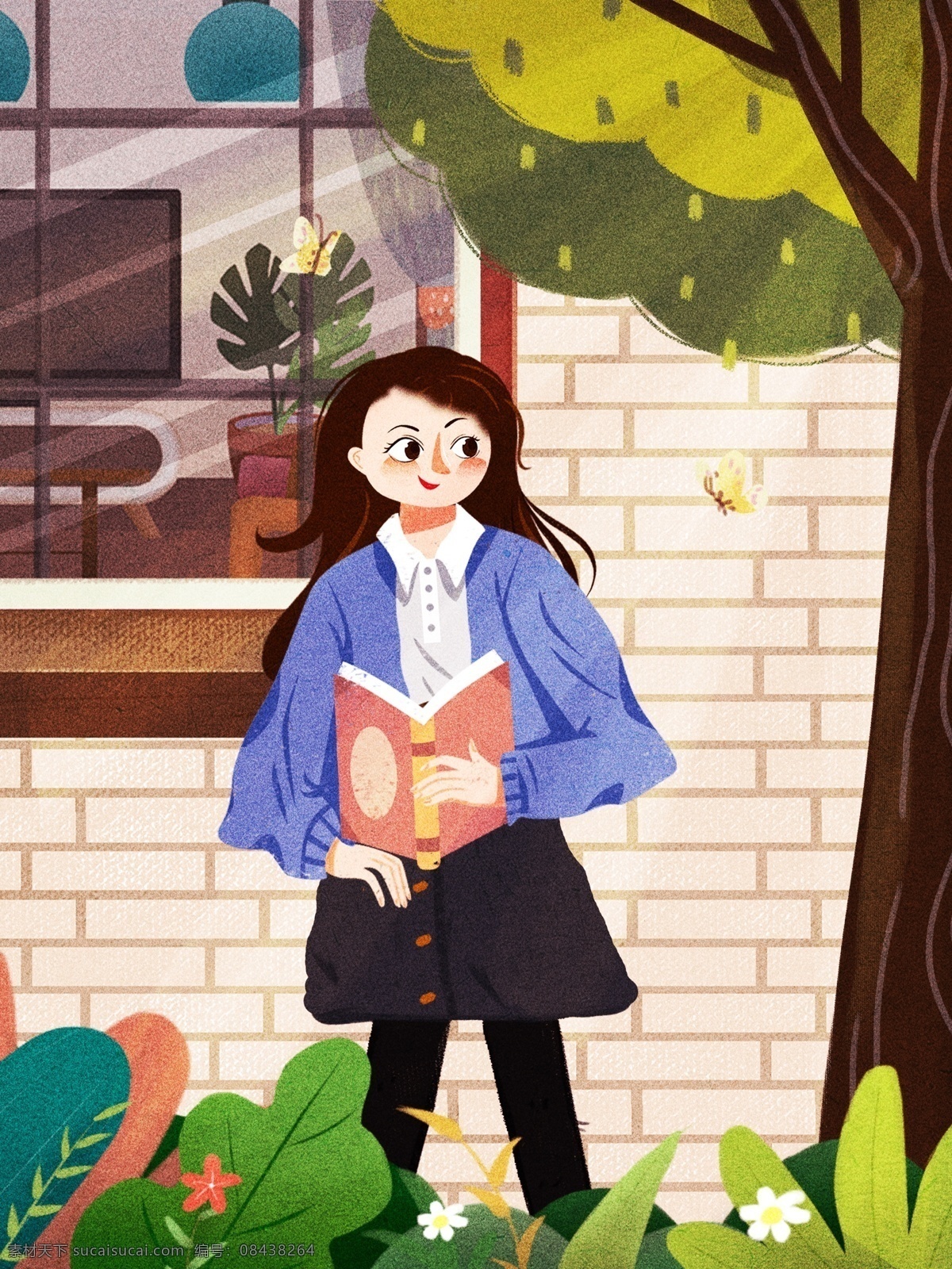 原创 插画 早安 你好 女孩 早晨 心情 创意插画 治愈系 早安插画 早安你好 早上 心语 治愈插画 白天