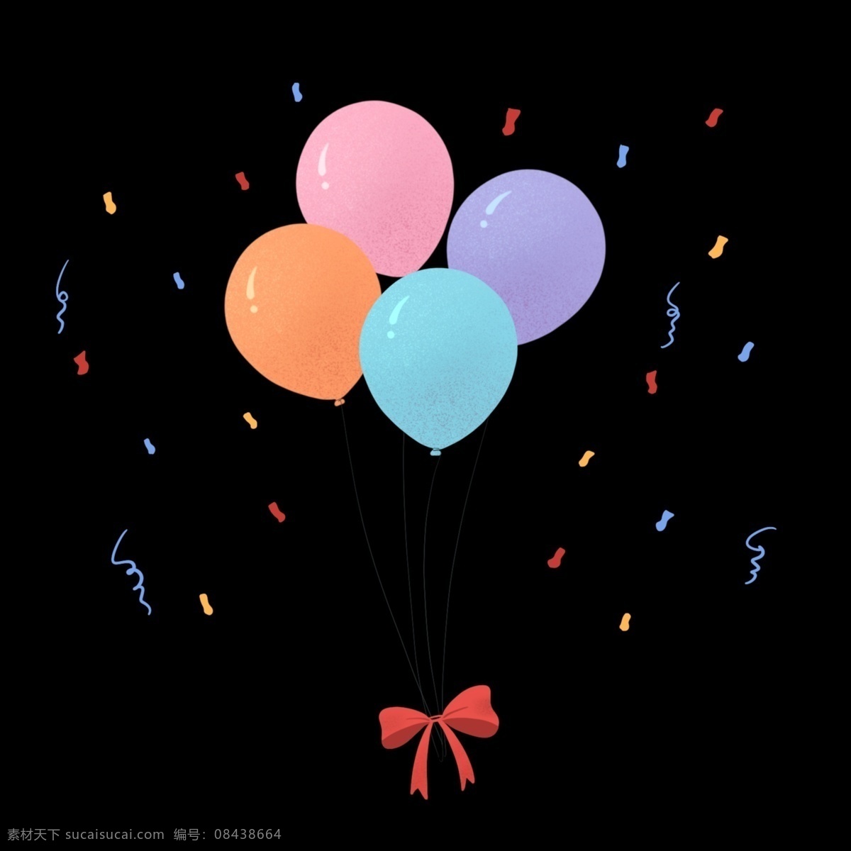 手绘 小 清新 气球 彩带 飘带 丝带 彩色气球 彩色丝带 装饰 节日装饰 欢庆 庆祝 庆祝节日 彩色