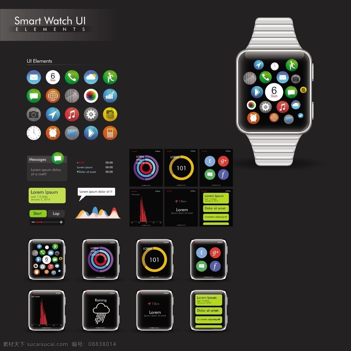 丰富多彩 smartwatch 元素 业务 菜单 技术 图标 模板 电话 社交媒体 按钮 移动 布局 颜色 网页 网站 互联网 多彩 社交 签名 酒吧 检查 应用程序