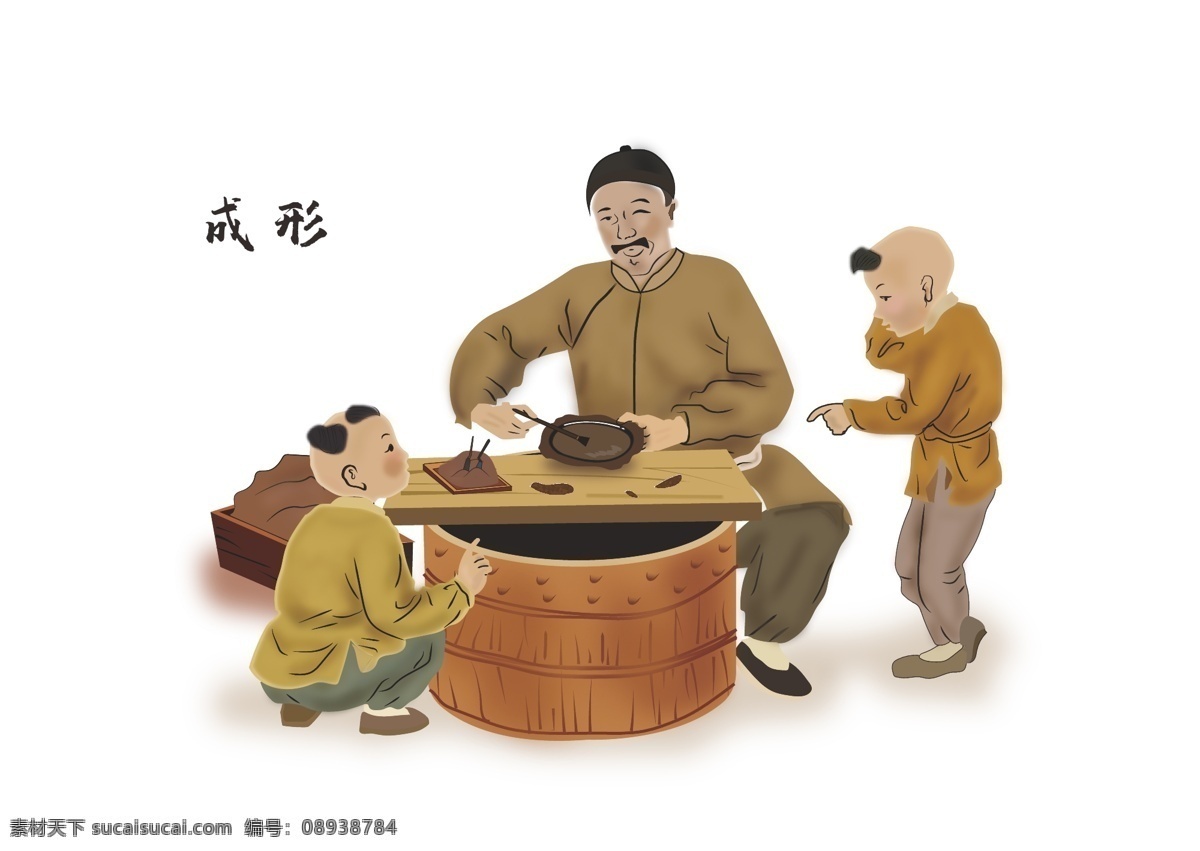 澄 泥 砚 制作 流程图 手 绘图 插画 古代人物插画 装饰图案