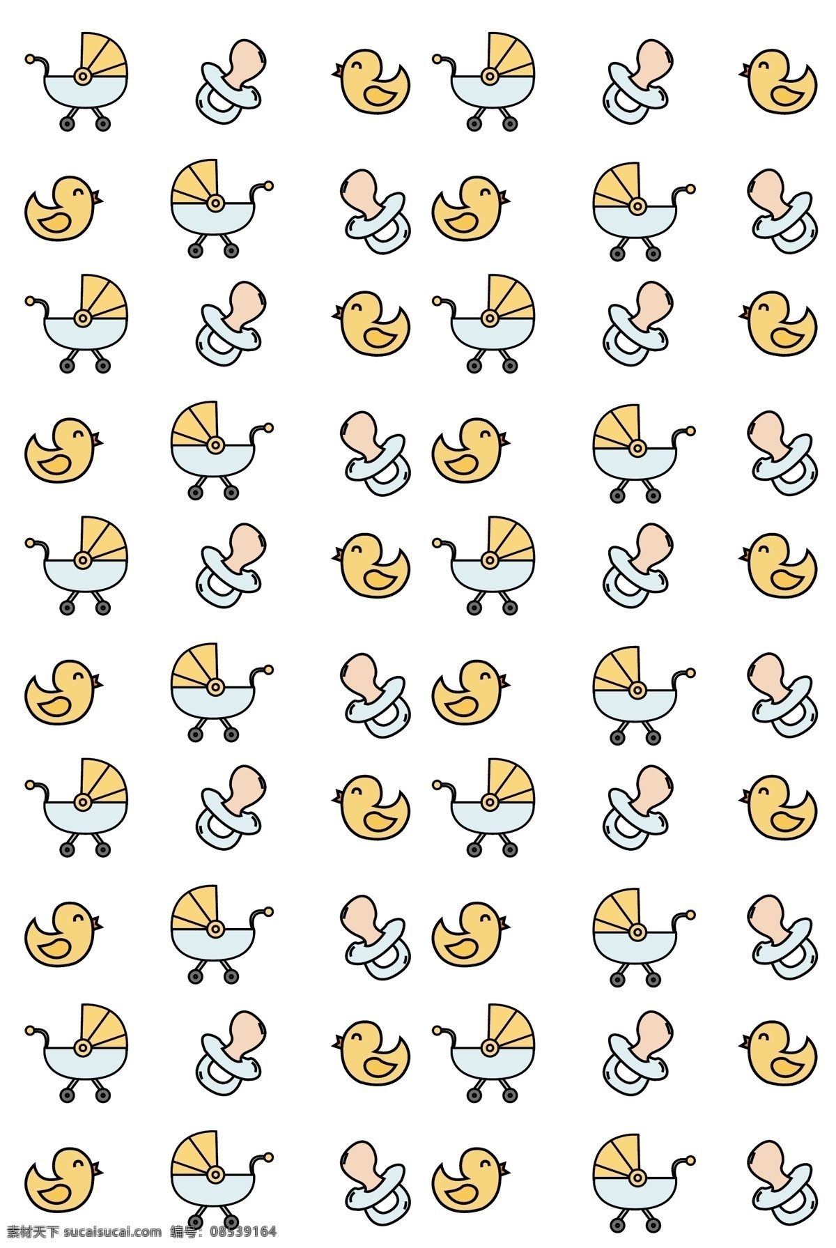婴儿 推车 底纹 插画 婴儿用品 婴儿推车底纹 手绘推车 卡通推车 黄色 玩具 鸭 手绘奶嘴底纹 母婴底纹插画