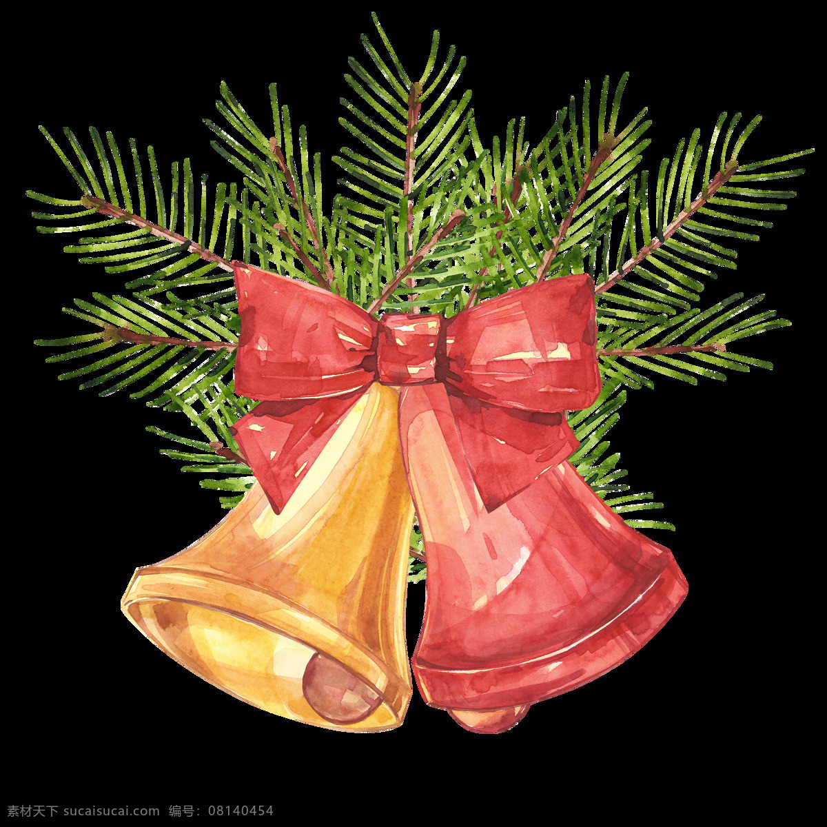 圣诞节 铃铛 透明 红色 蝴蝶结 黄色 绿色 免扣素材 树叶 透明素材 装饰品 装饰图案
