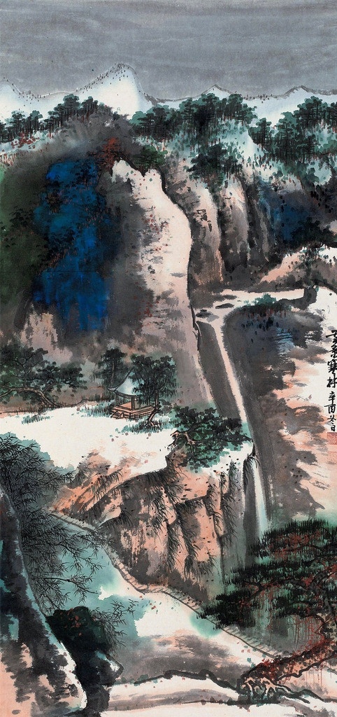 雪景寒林 国画 谢稚柳 雪景 寒林 雪山 冬日 山水 写意 水墨画 中国画 绘画书法 文化艺术 国画谢稚柳
