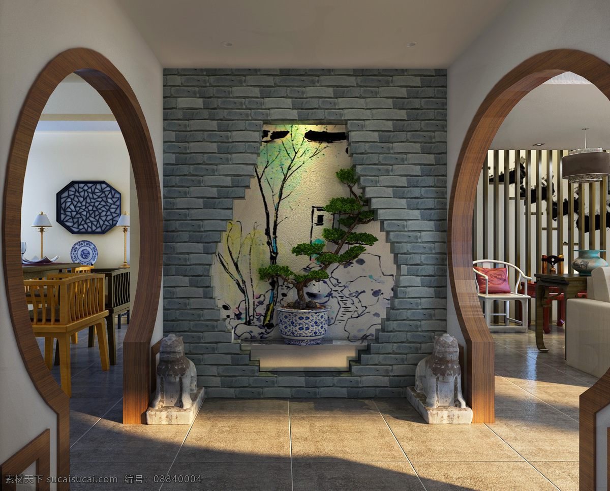 比赛 作品 拱门 环境设计 徽派 青砖 石狮子 室内设计 效果图 设计比赛作品 玄关 中式 家居装饰素材