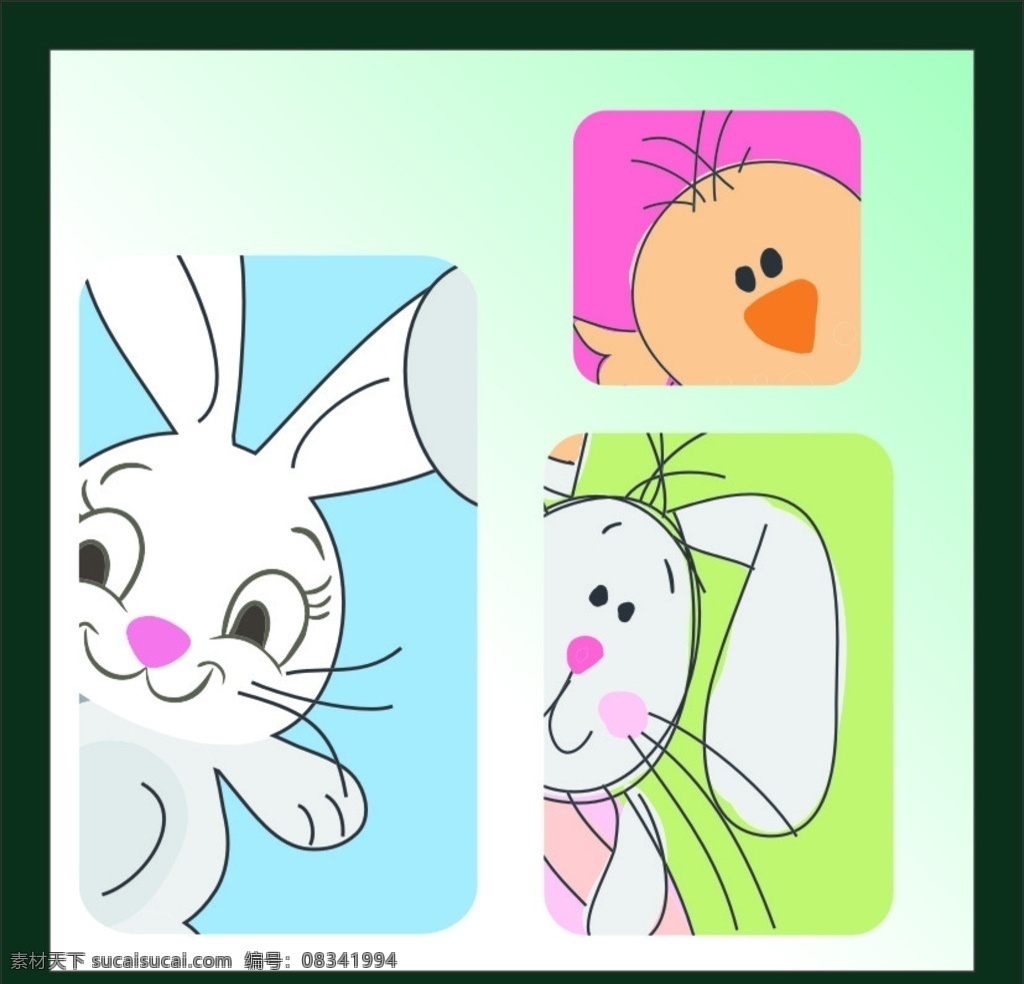 白兔 卡片底纹 边框 图案 背景 色彩 线条 家禽家畜 生物世界