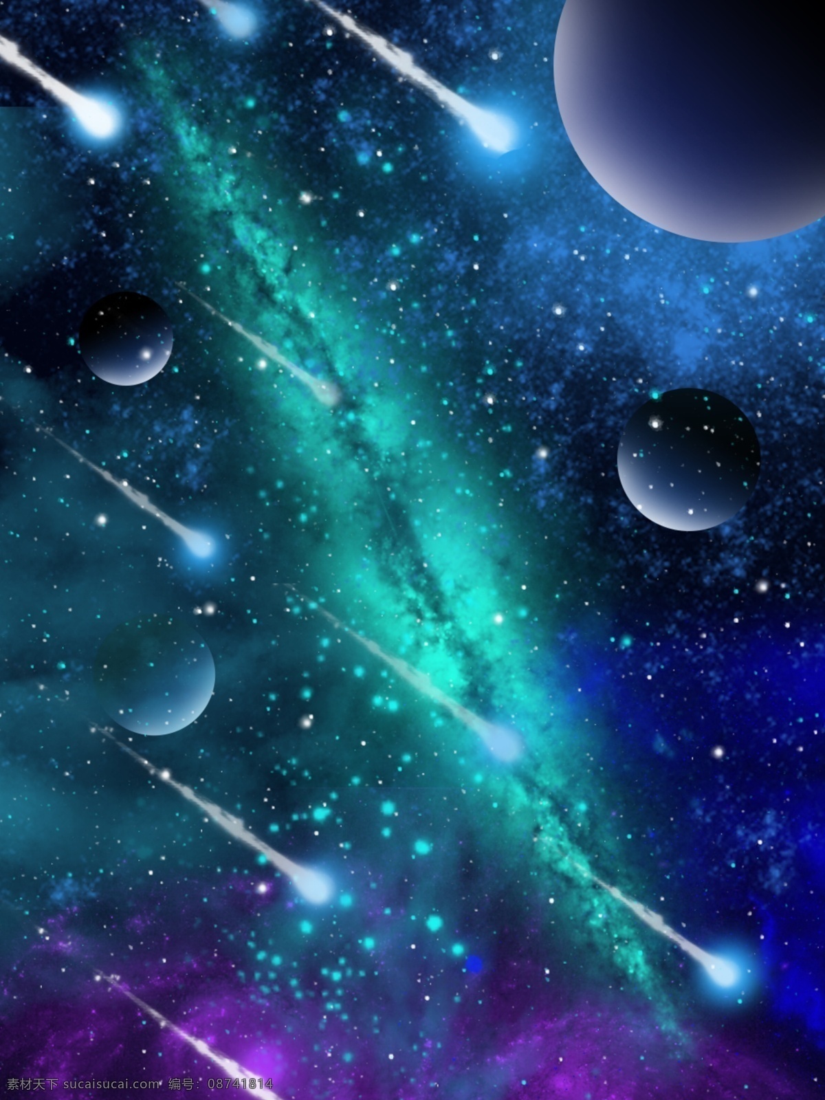原创 科幻 星空 群星 背景 蓝色 梦幻 科技 流星 银河