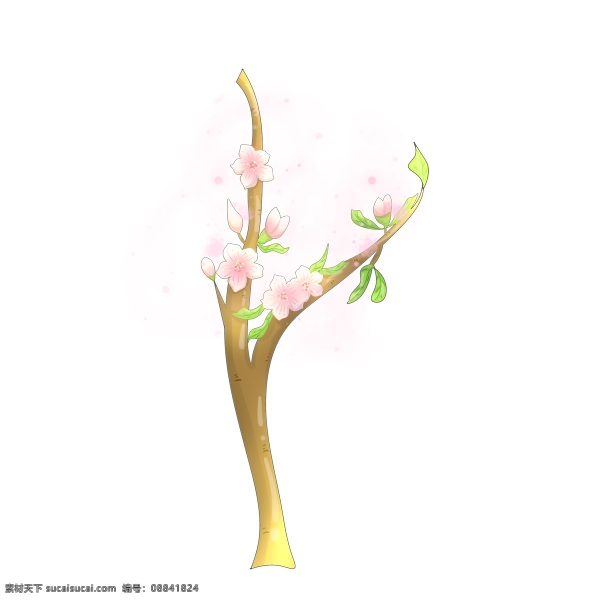 卡通 桃花 装饰 插画 卡通桃花 粉色的桃花 漂亮的桃花 桃花装饰 绿色的叶子 创意桃花 春季桃花