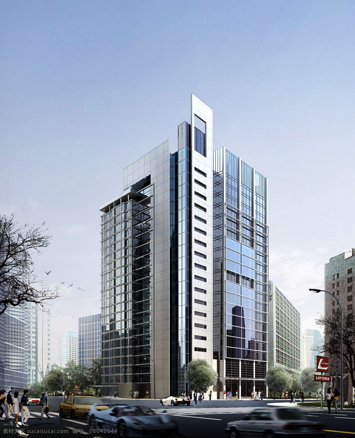 办公楼 草地 环境设计 建筑 建筑设计 楼盘 楼盘设计 楼盘效果图 楼盘设计图 楼宇 住宅楼 商业建筑 街市 马路 绿化 树木 行人 小区 天空