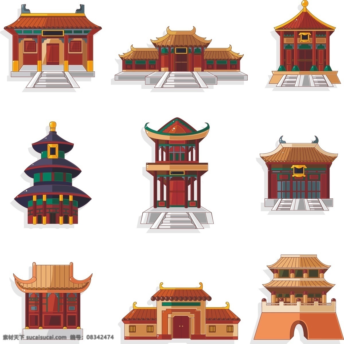 中式 建筑 传统 阁楼 宫殿 中国 矢量图 建筑家居