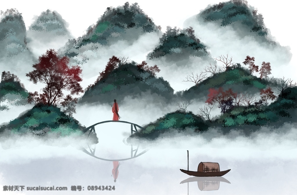 山水 古风 国风 传统 背景 古风背景 分层
