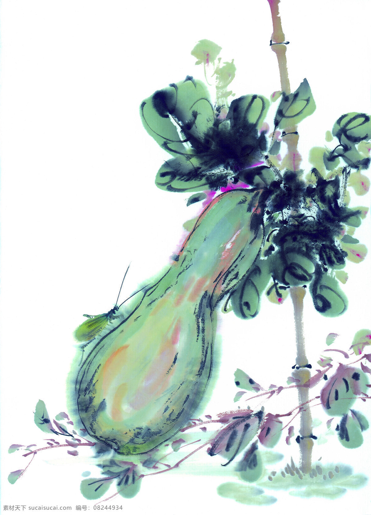 水墨画 篮子 蔬菜 鱼 中国风 中华艺术绘画 文化艺术