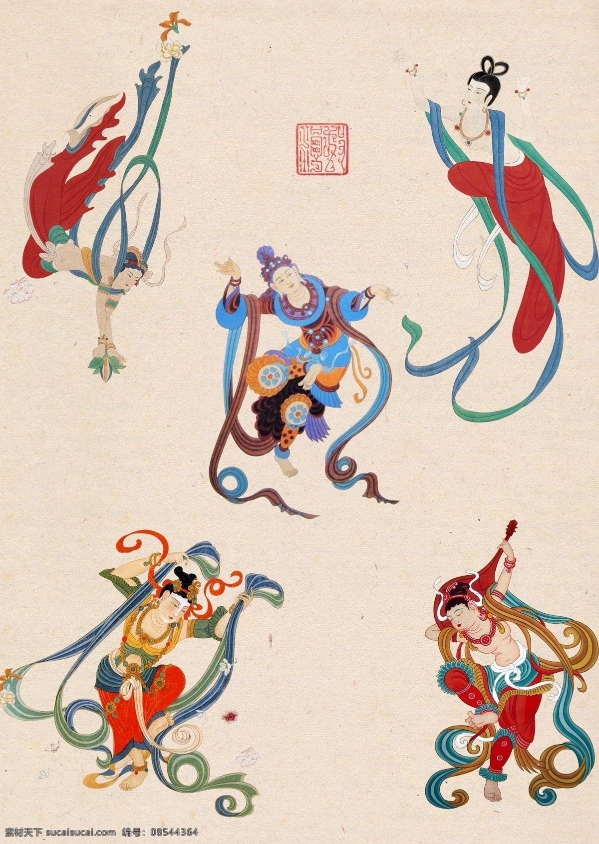舞乐飞天 反弹琵琶 敦煌 张大千 国画人物 中国传统素材 分层 源文件