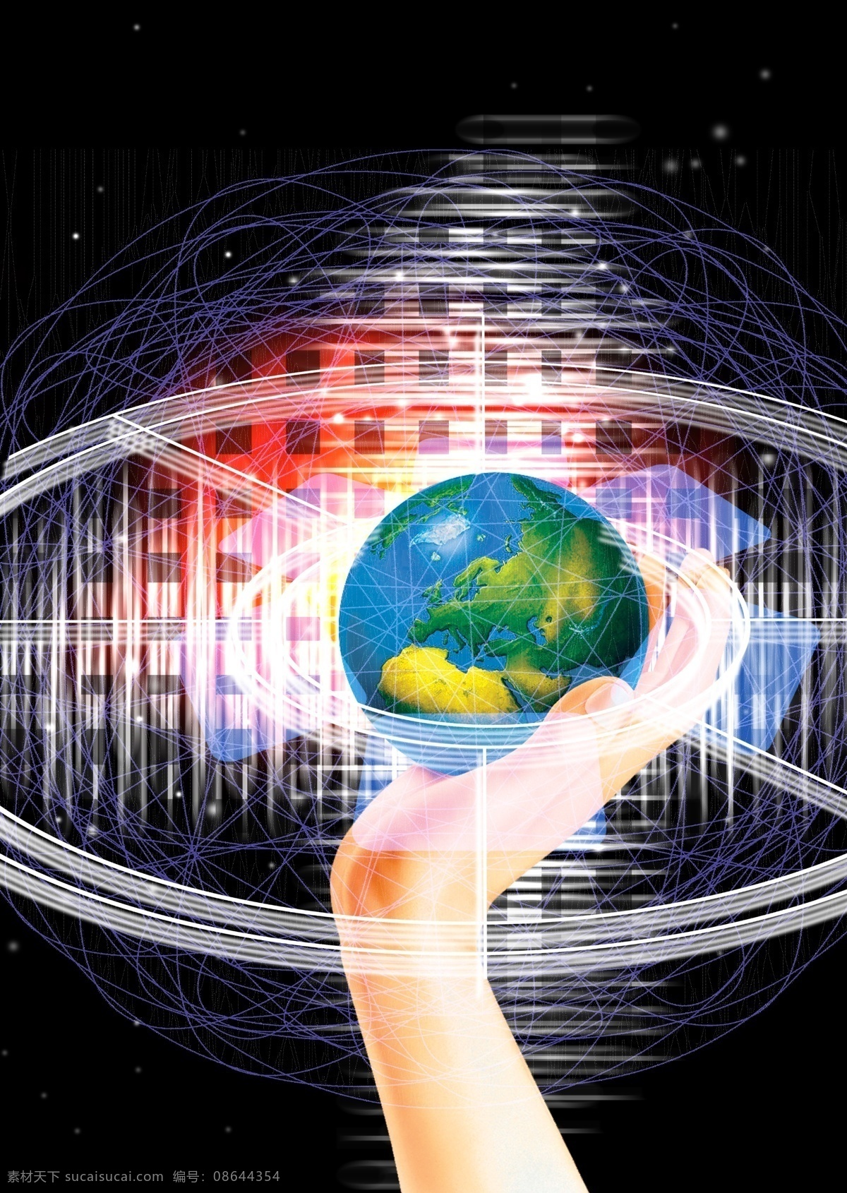 世界 主宰 光晕 科技 手托地球 杂线 掌控 psd源文件