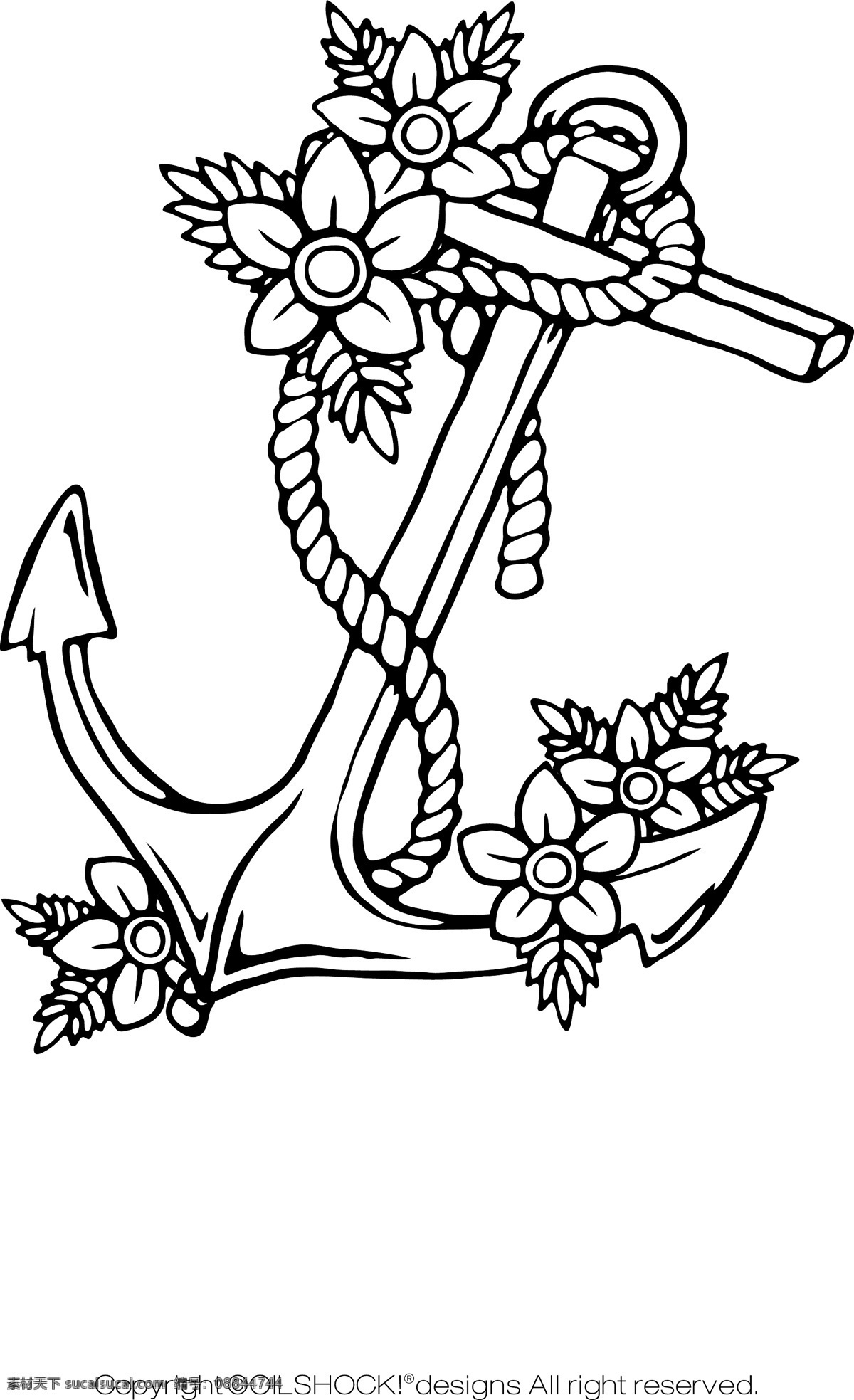 精美 花纹 鱼钩 花朵 精美花纹 绳子 矢量素材 线稿 鱼钩素材 矢量图 花纹花边