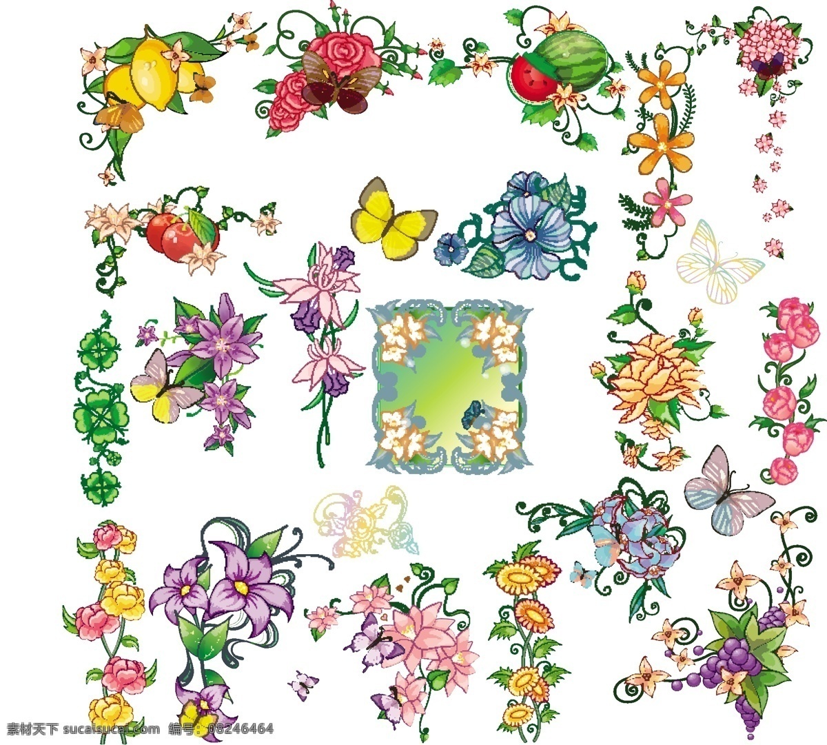 矢量 水果 花朵 蝴蝶 花边 边角 矢量水果 矢量素材 叶子 矢量图 花纹花边