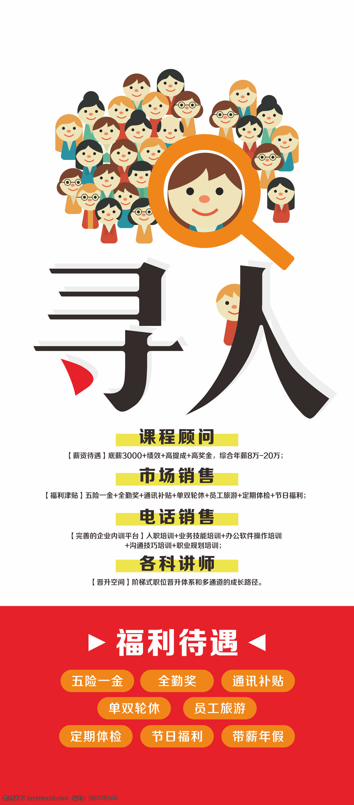 企业招聘 展架 海报 放大镜 人头 卡通人 招聘 寻人