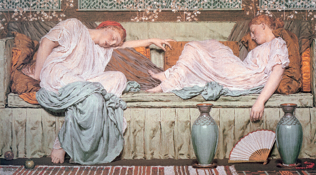 两个 熟睡 女子 贵妇 绘画书法 女人 女士 人物 世界名画 睡觉 休息 西洋油画 文化艺术 家居装饰素材