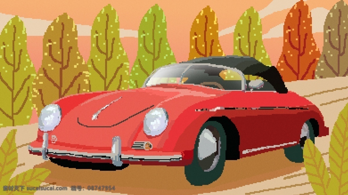 复古 像素 汽车 郊游 插画 秋天 旅游 小女孩 户外 小轿车 80复古 像素风 复古肌理 十月 秋色 秋景 秋日 十月一 欢度国庆 国庆黄金周 国庆七天乐 出游