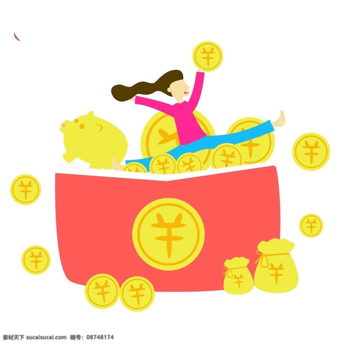 喜庆 开 红包 女孩 元素 可爱女孩 免抠元素 人物 透明元素 手绘元素 金币