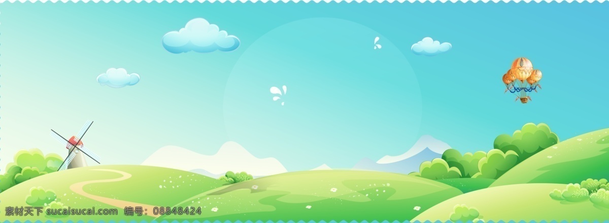风景 卡通 旅游 banner 背景 夏季促销 新品上市 风车 狂暑季 夏末促销 反季促销 疯狂甩卖 夏季上新 电商促销