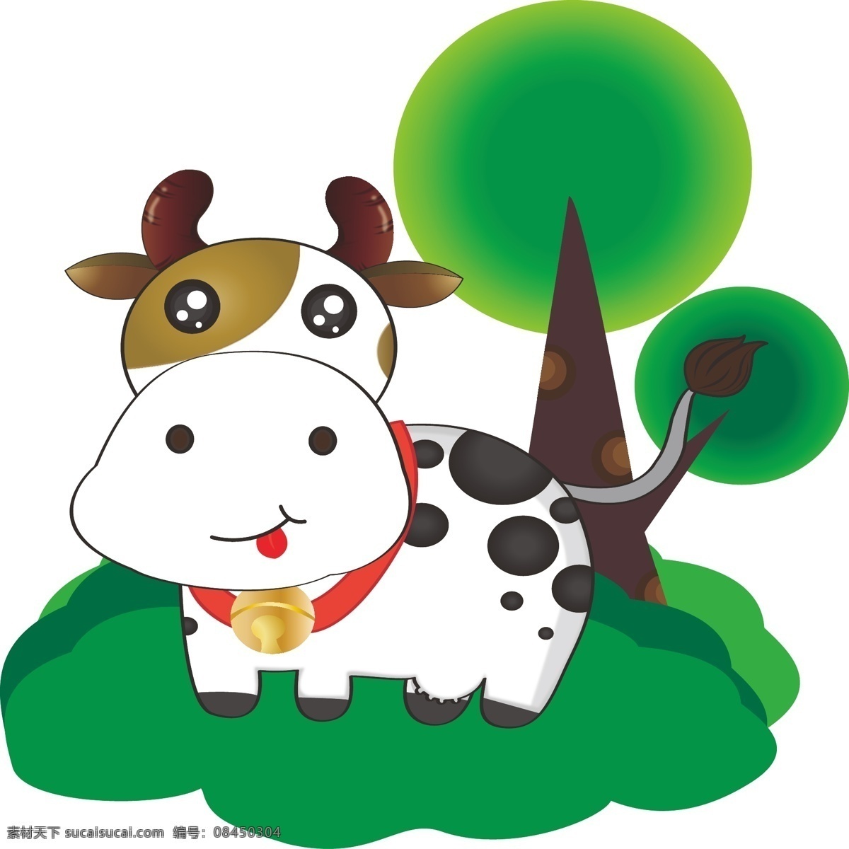 手绘 简 笔画 动物 奶牛 植物 树木 装饰 商用 元素 简笔画