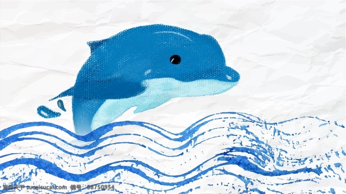 手绘 跳跃 海豚 背景 手绘海水 纸张