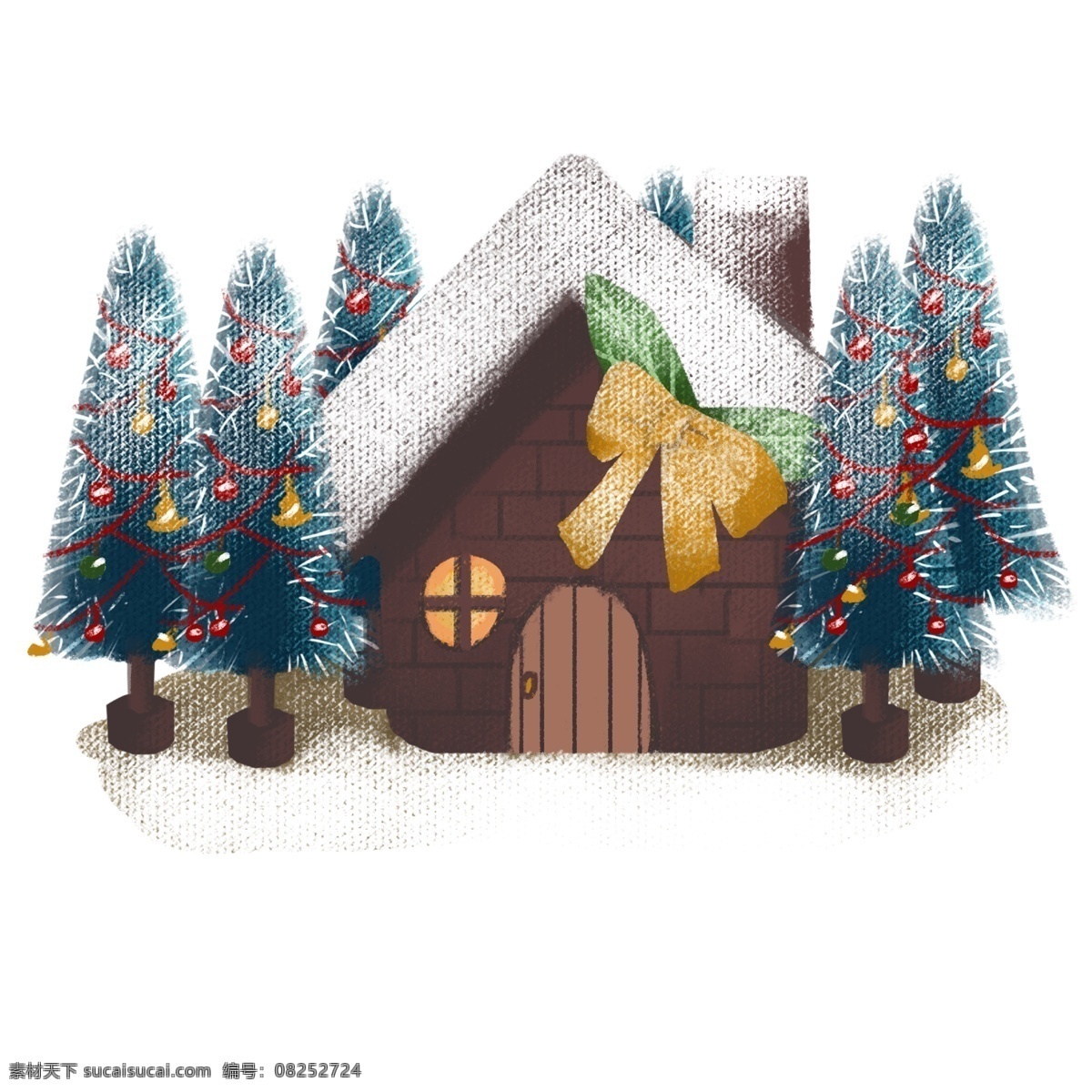手绘 圣诞树 屋 彩色 圣诞树屋 卡通 免抠 透明底 无背景 原创 平面设计 装饰设计 插画 装饰 小清新 通用