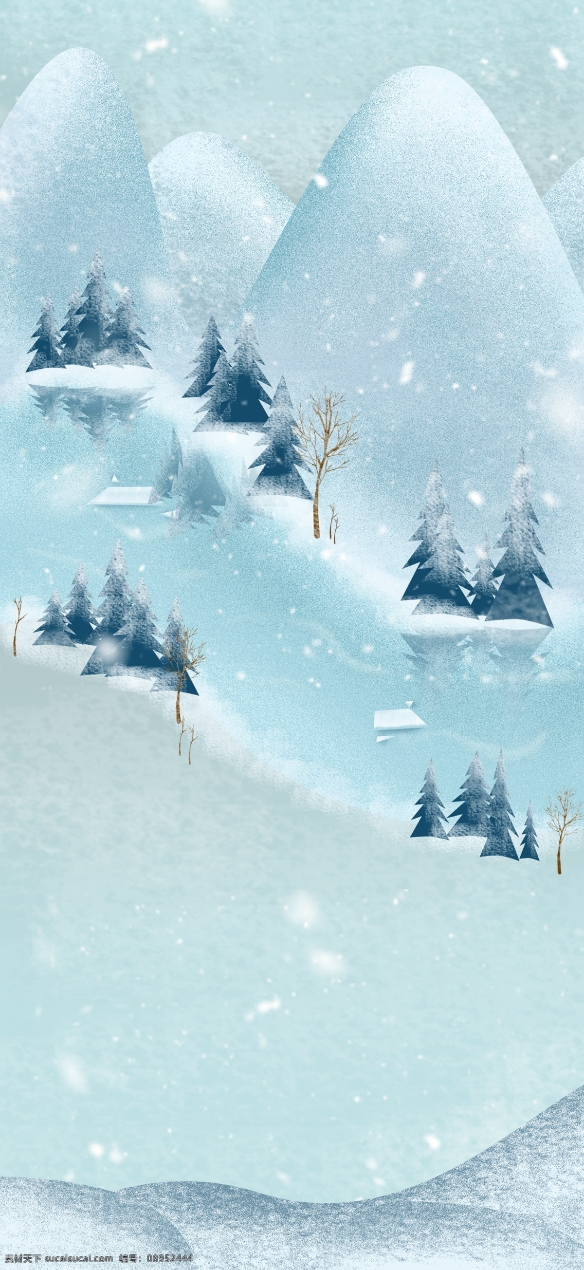 卡通 冬至 节气 树林 雪景 背景 冬季背景 色彩背景 背景展板 清新背景 水彩背景 树林背景