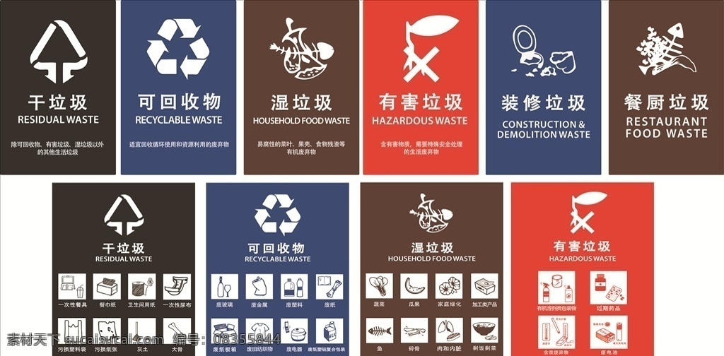 垃圾分类图标 垃圾分类 干垃圾 湿垃圾 有害垃圾 建筑垃圾 四分类 图标 室外广告设计