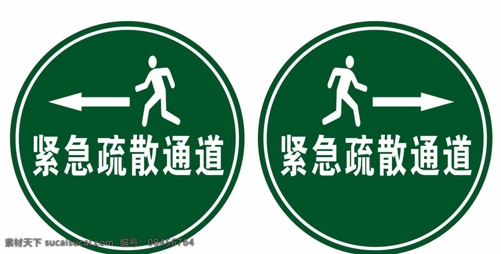 紧急 疏散 通道 标牌 安全标志 紧急疏散通道 圆形 绿色 室外广告设计
