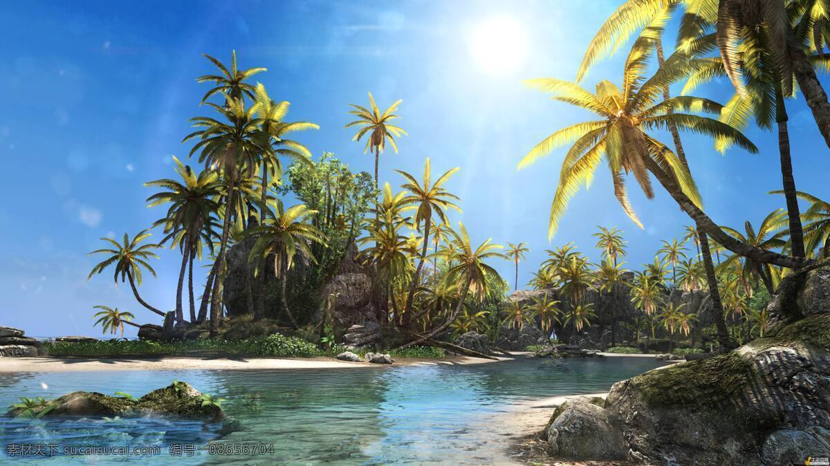 唯美壁纸 高清壁纸 海景 阳光 椰树 海滩 沙滩 自然风景 自然景观