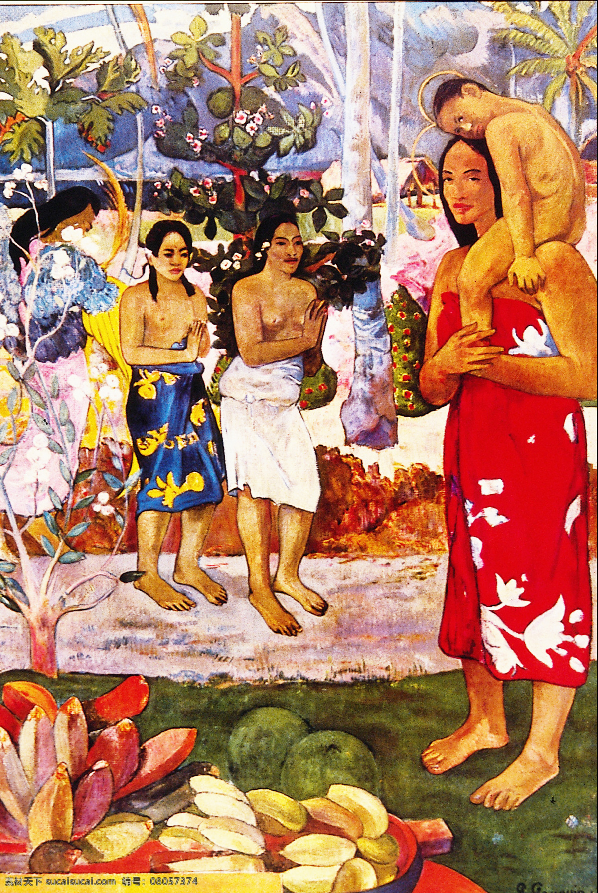 妇女 花 花草 花朵 绘画 绘画书法 名画 女人 世界名画 设计素材 模板下载 高更 小孩 绽放 油画 艺术 文化艺术 家居装饰素材