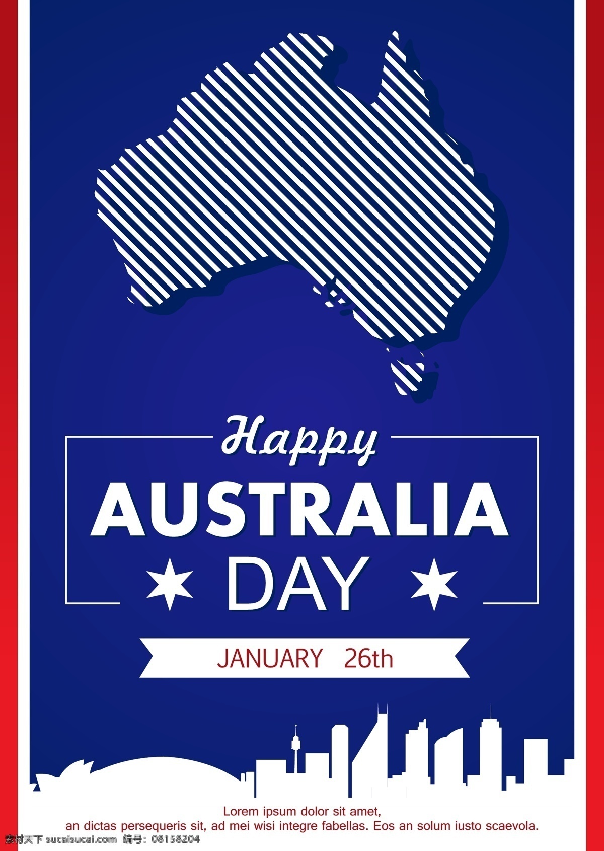 白色 立体 地图 澳大利亚 日 海报 庆祝 节日 澳大利亚日 红 蓝 建筑