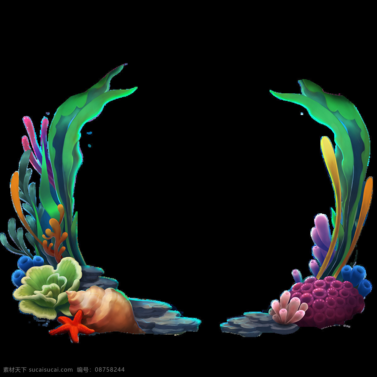 彩色 海底 世界 珊瑚 元素 手绘 海星 海底世界