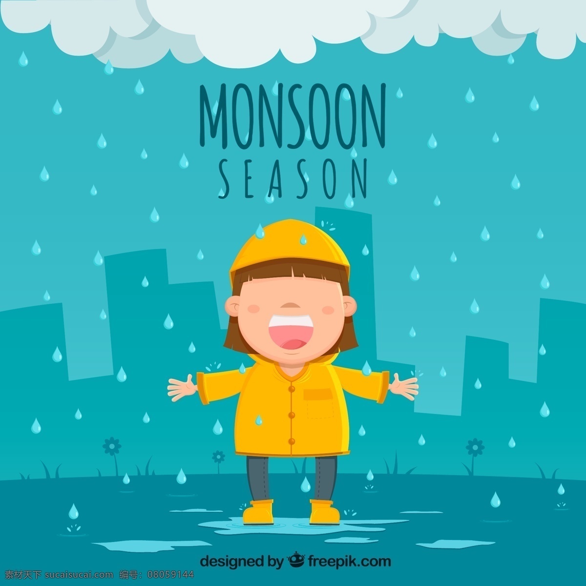 下雨 雨 儿童 城市 楼房 高楼 雨滴 云 云彩 人物图库 儿童幼儿