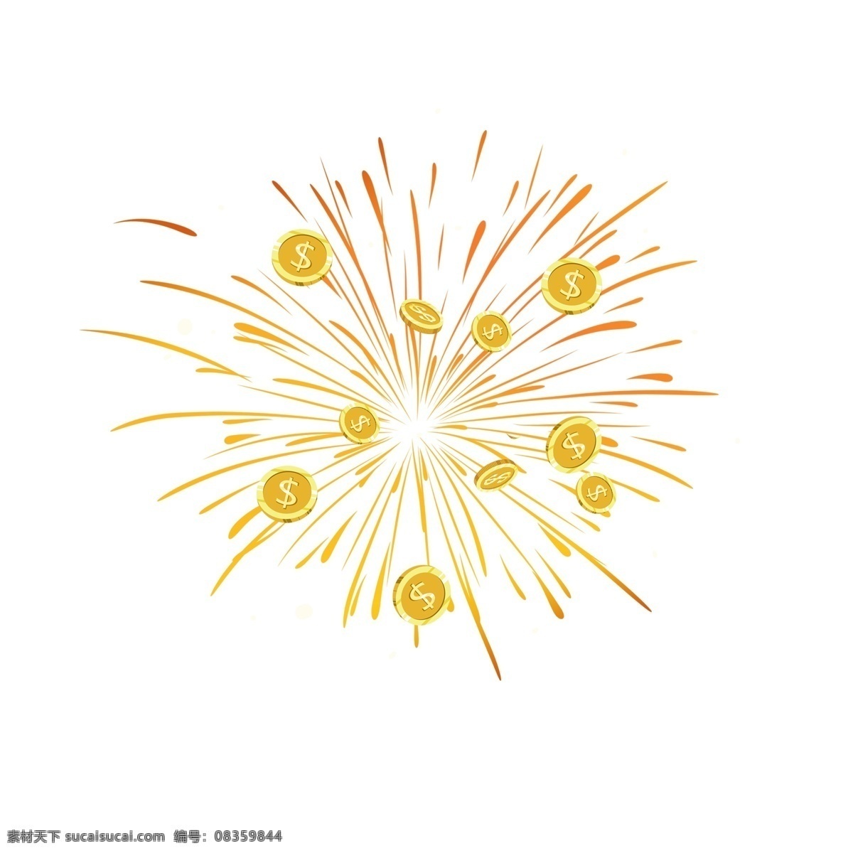 烟花 爆炸 礼花 金币 卡通 节日 庆祝 喜气洋洋 金钱 财富 火花 金色 红色 致富 发财