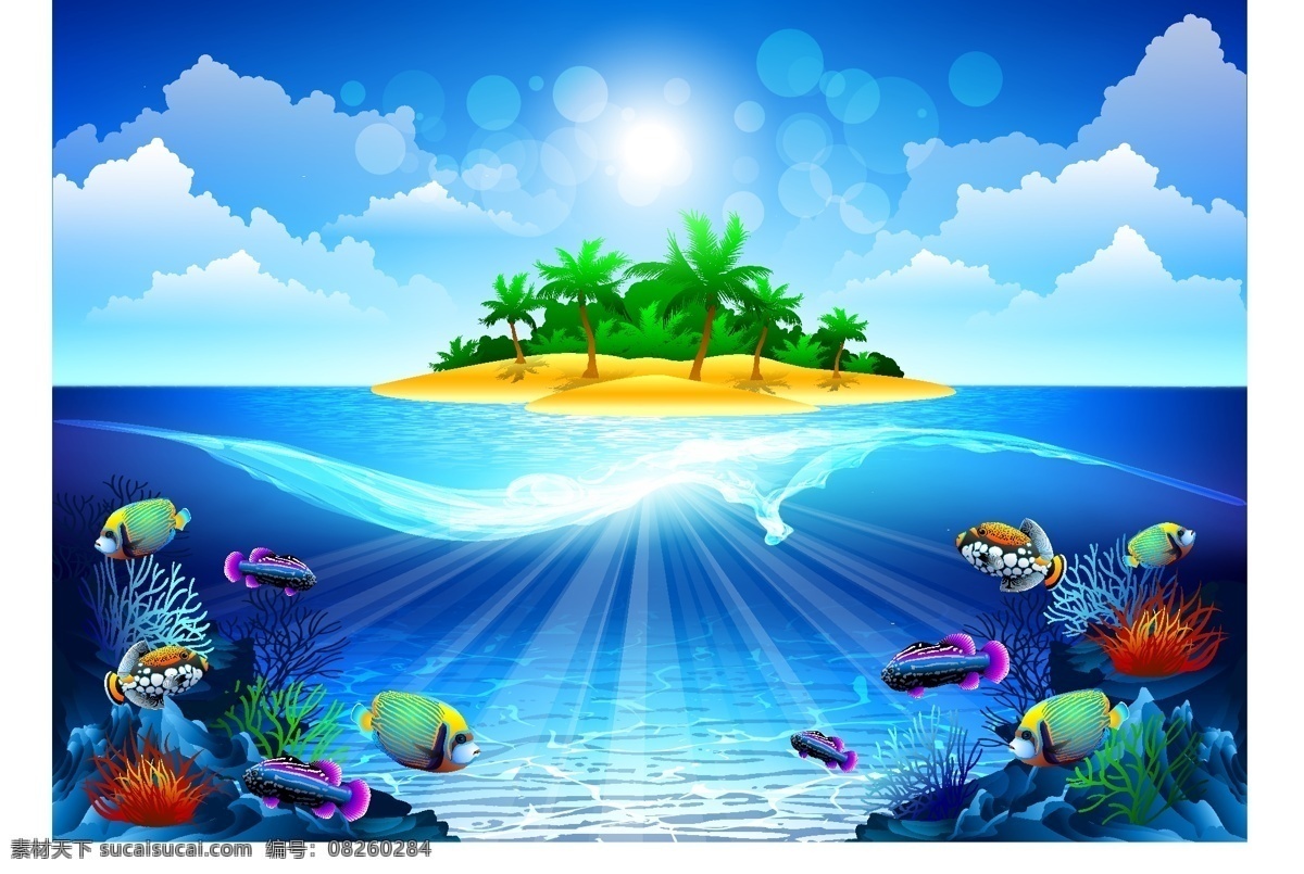 矢量 海边 梦幻 光波 背景 波浪 动感 光 海浪 云朵 矢量图 其他矢量图