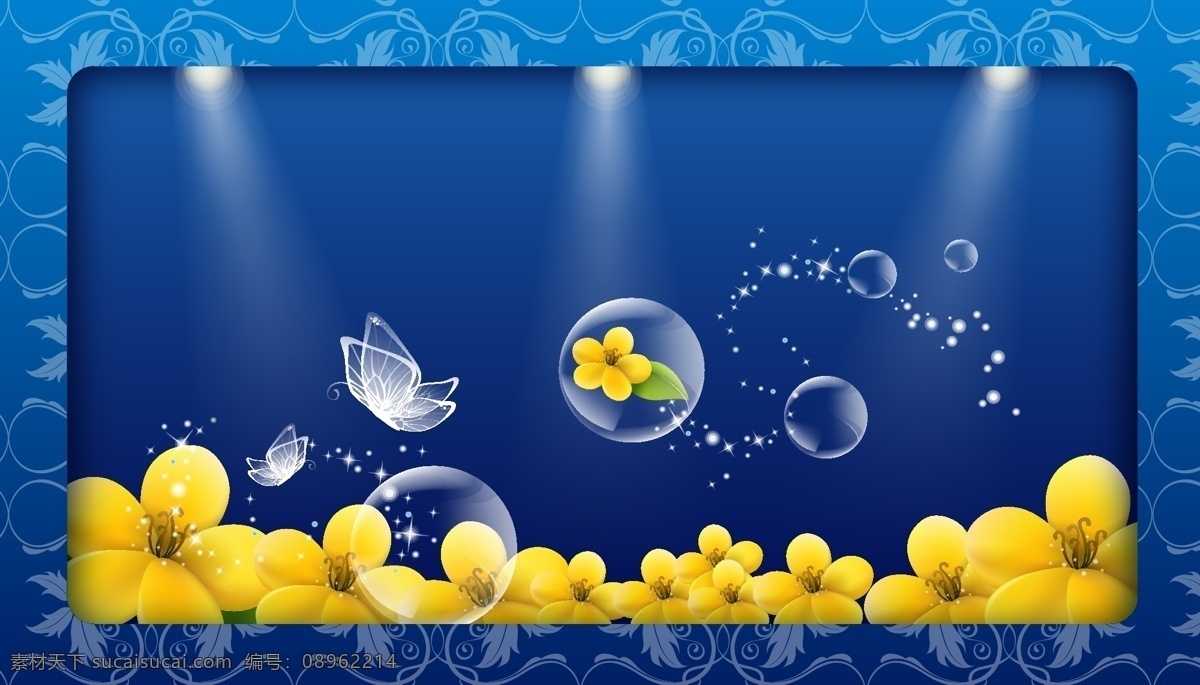 荧光 水晶 蝴蝶 泡泡 花卉 背景 动物 商业 自然 装饰