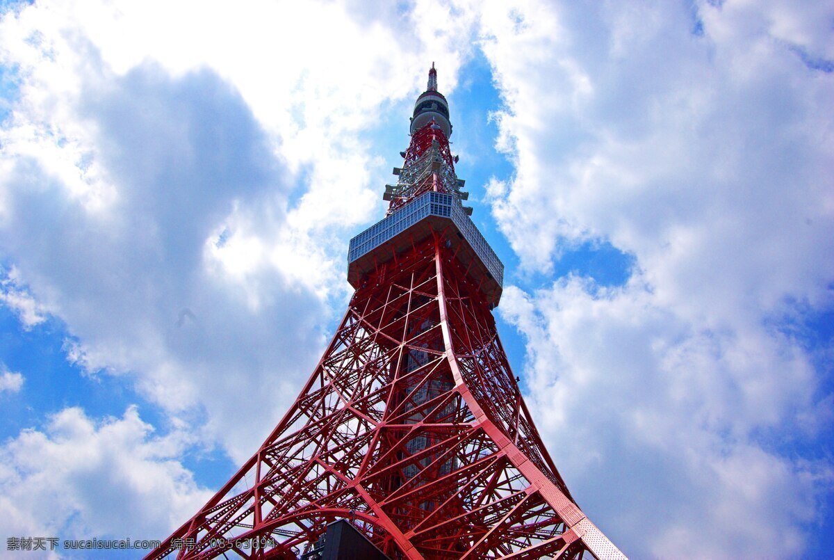 日本图片 日本 东京 塔 里程碑 旅游景点 建设 天空 蓝色 云 金属 结构 硬光 上午 建筑 自然景观 建筑景观