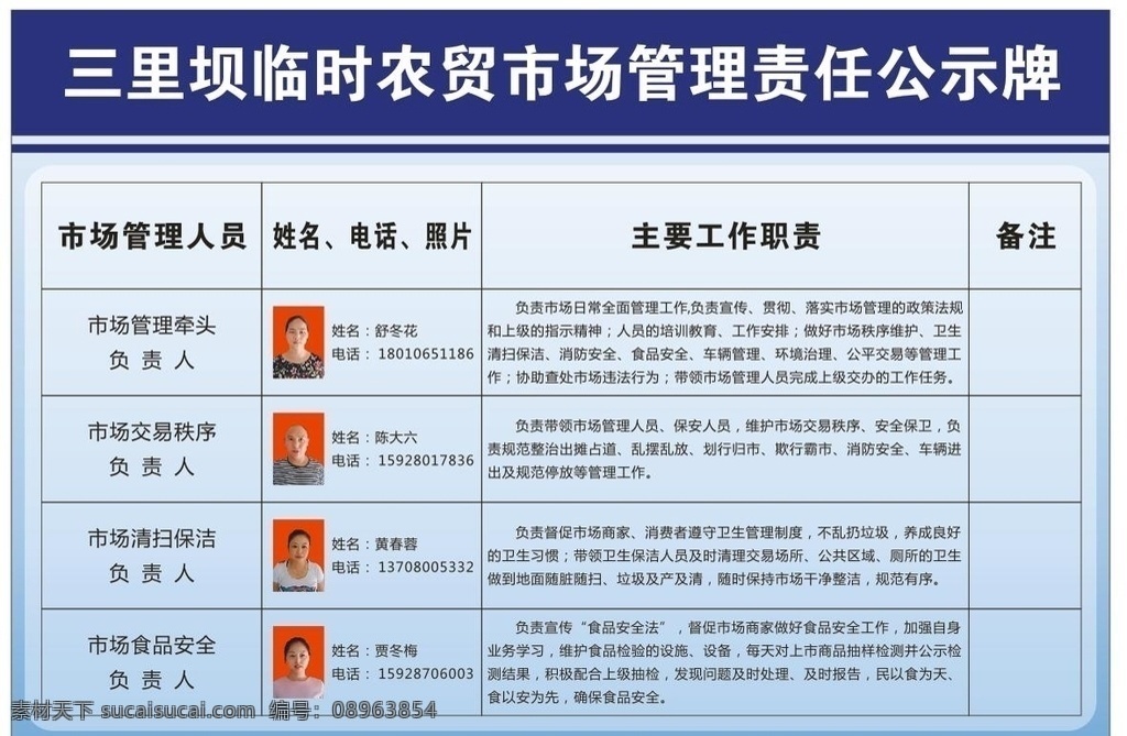 公示栏 蓝色 制度牌 市场制度牌 表格