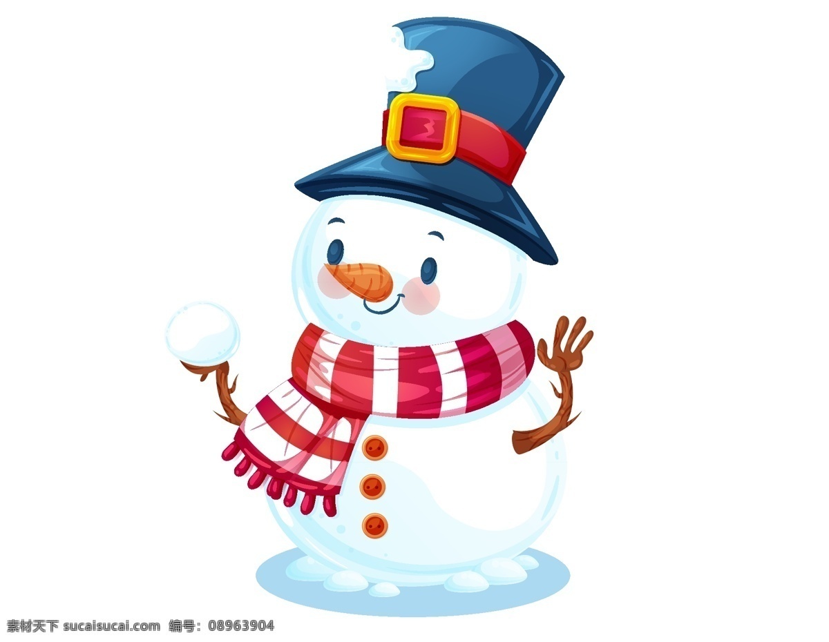 矢量 唯美 卡通 雪人 元素 冬季 下雪 ai元素 红围脖的雪人 免扣元素