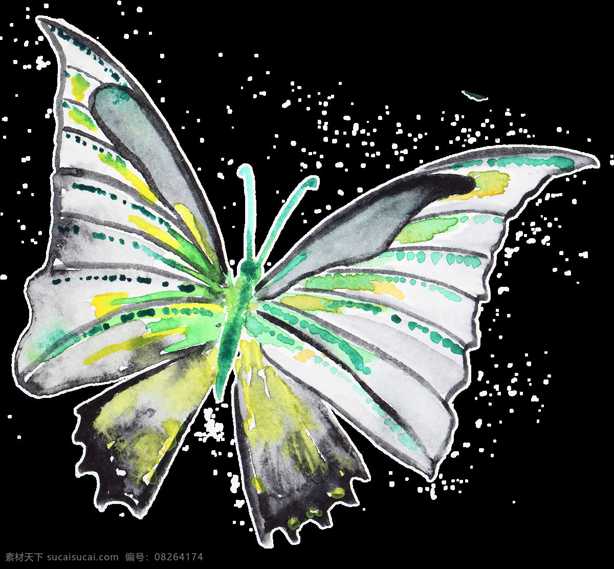 水墨 蝴蝶 卡通 透明 装饰 昆虫 生物 透明素材 免扣素材 装饰图案