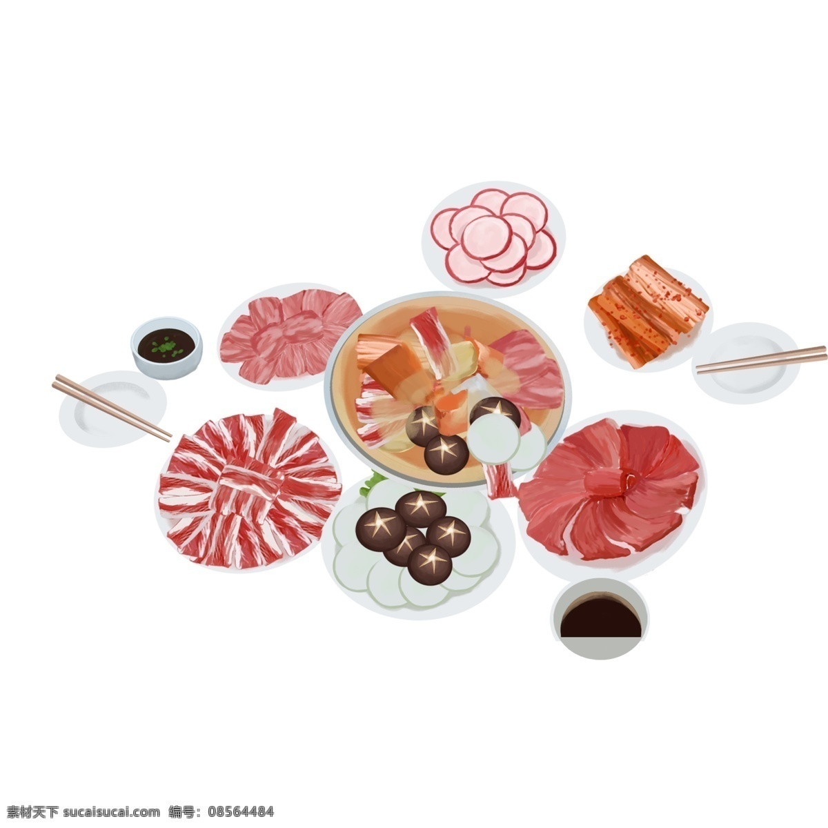 手绘 火锅 美食 插画 元素 食物 羊肉卷 肉